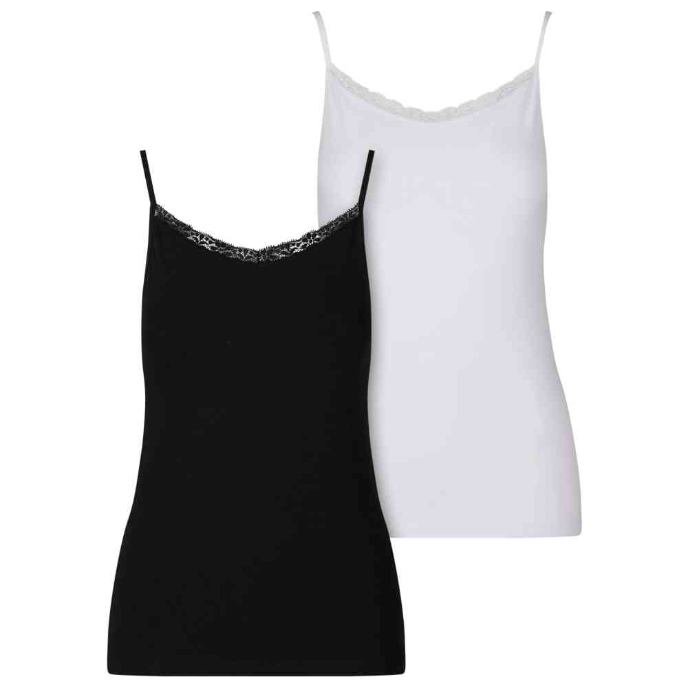 Urban Classics - Cotton Lace 2Pack Tanktop - Black/White